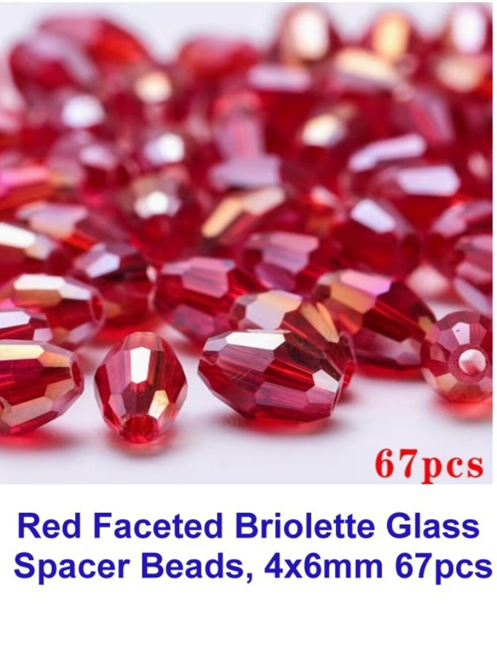 Red Faceted Briolette Glass Spacer Beads, 4x6mm 67pcs